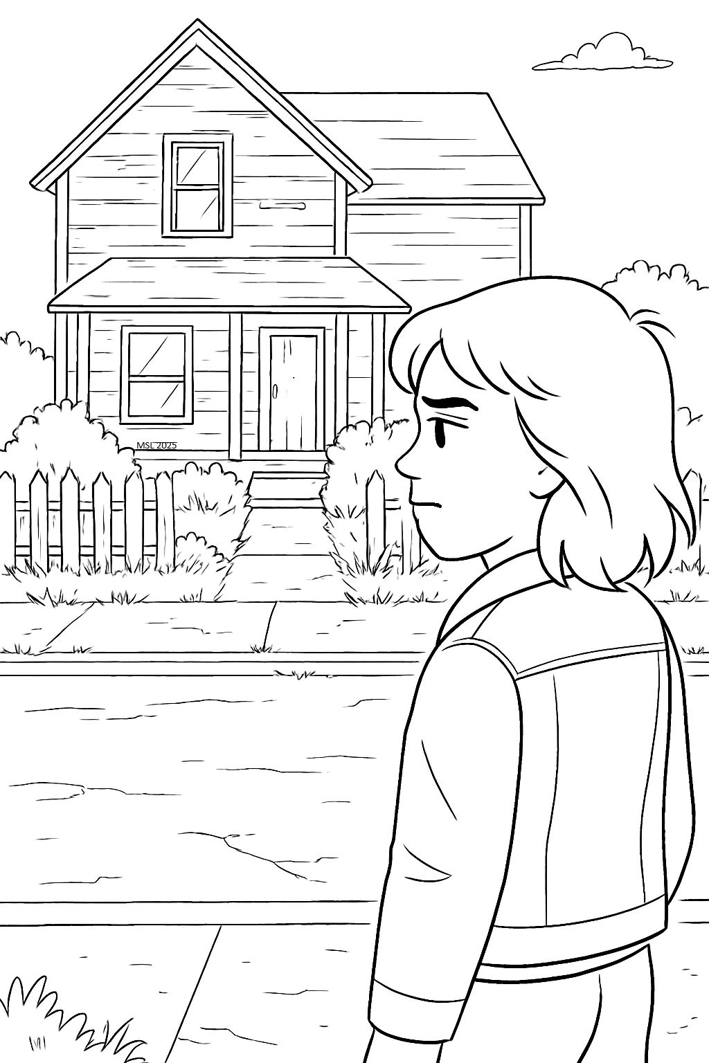 Madie looking at her old home.