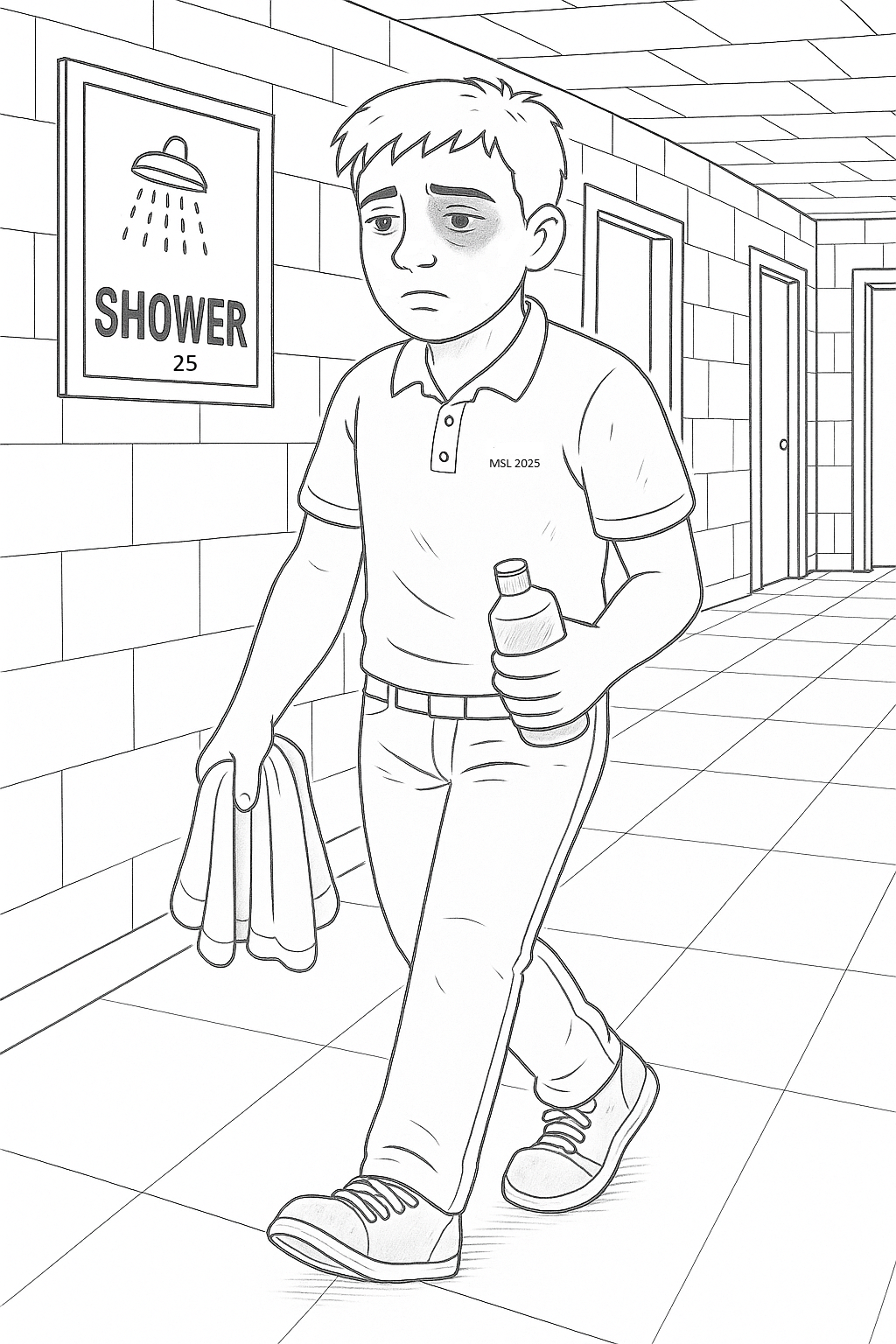 25. Tony walking to the showers